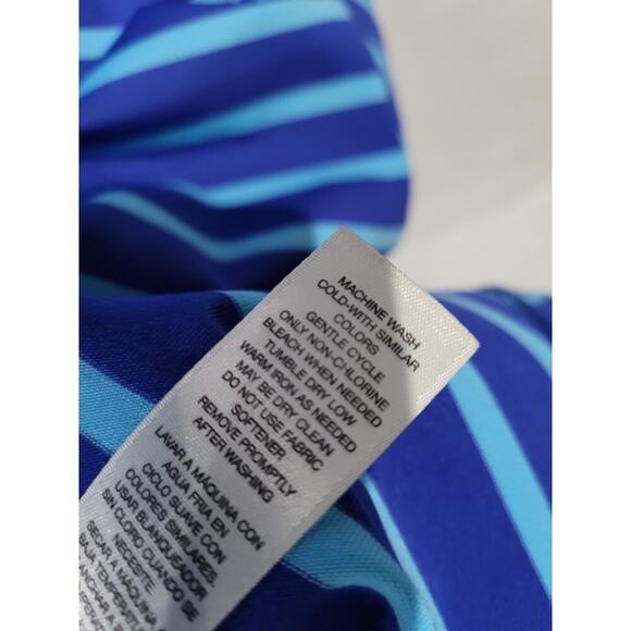 Chico's SZ 2 Zenergy Golf 1/4 Zip Short Sleeve FLAW Diagonal Striped Shirt Blue - Picture 8 of 9